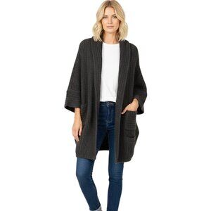 CAbi Oversized Brown Cable Knit Cardigan Sweater XS/S Cape Sleeve Open Front